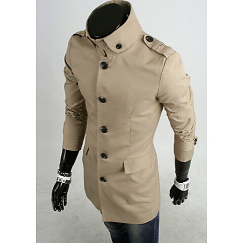 Men's Solid Casual / Work / Sport Trench coat,Cotton Long Sleeve-Black / Blue / Beige / Tan