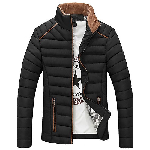 Men's Regular Padded Coat,Polyester Solid Long Sleeve