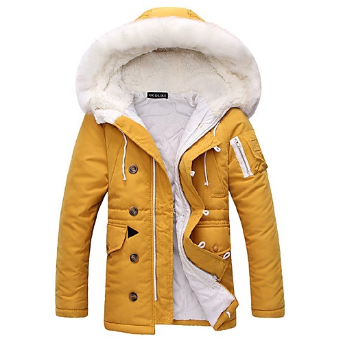 Hot Sale Men's Regular Padded Casual/Daily Solid-Polyester Polyester Long Sleeve Hooded Green