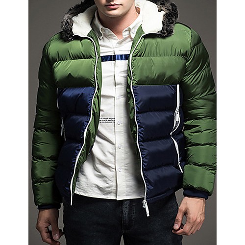 Men's Regular Padded Coat,Polyester / Nylon Patchwork Long Sleeve