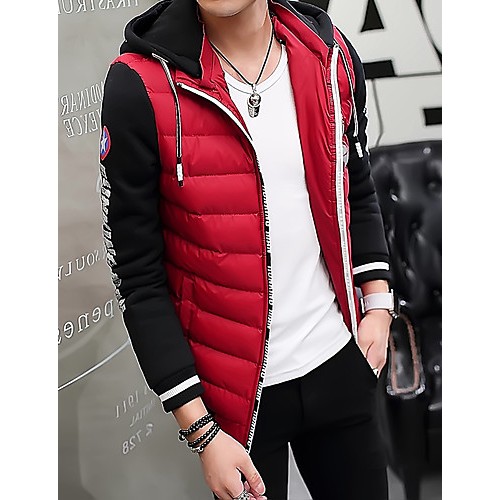 Men's Regular Padded CoatPlus Size / Sports Solid / Color Block / Letter-Cotton / Polyester Polypropylene Long Sleeve Slim Warm Thick