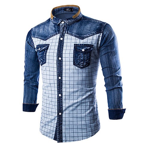 Men's Pure Long Sleeve Top , Cotton / Denim Casual