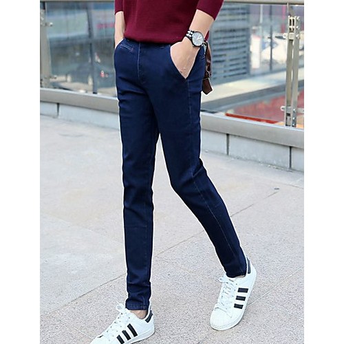 Men's Solid Casual Jeans,Cotton Blue