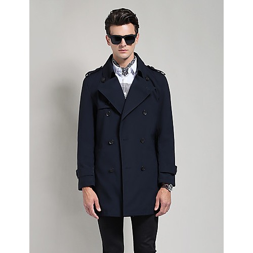 Men's Solid Casual / Work Trench coat,Cotton / Polyester Long Sleeve-Black / Blue / Brown / Yellow