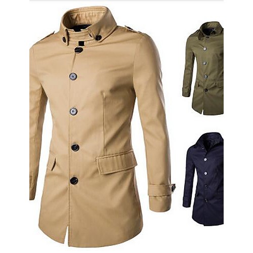 Men's Long Sleeve Regular Trench coat , Cotton Pure