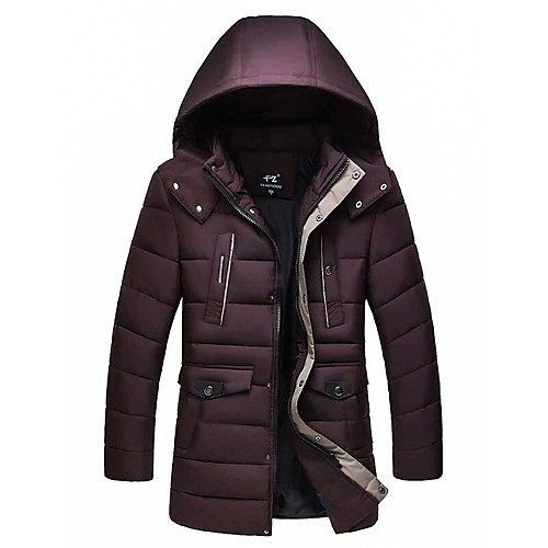 Men's Regular Padded CoatPolyester Solid Long Sleeve