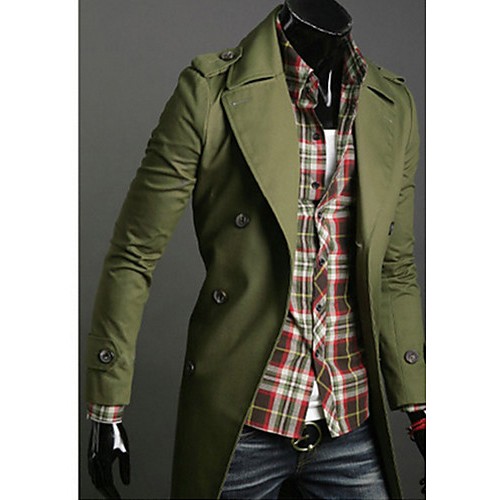 Men's Solid Casual Trench coat,Cotton Long Sleeve-Black / Green / White