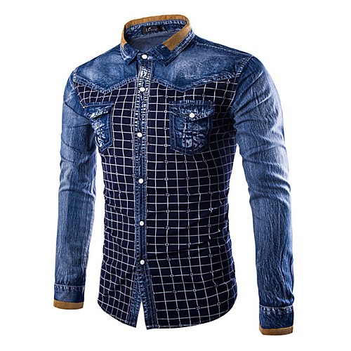 Men's Pure Long Sleeve Top , Cotton / Denim Casual