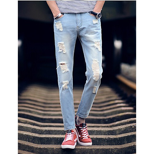 Men's Solid Casual JeansCotton Blue