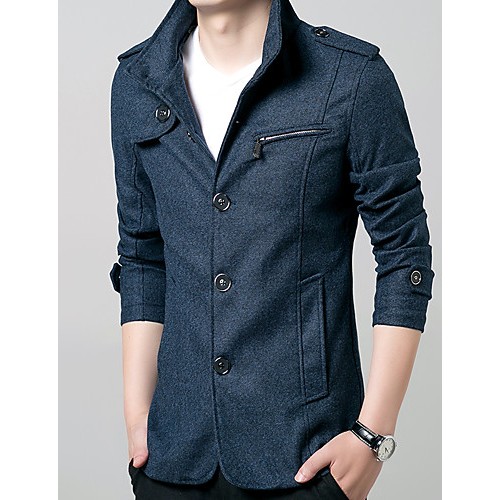 Men's Solid Casual / Work / Formal / Sport / Plus Sizes Trench coat,Cotton / Polyester Long