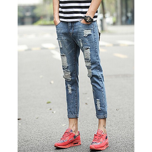 Men's Solid Casual JeansCotton Blue