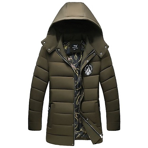 Men's Regular Padded CoatPolyester Solid Long Sleeve