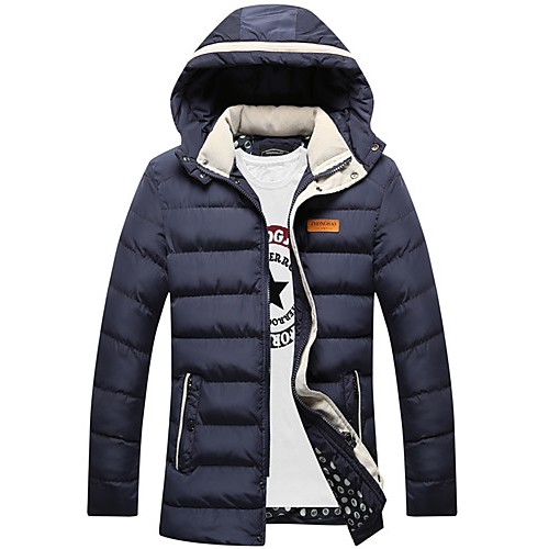 Men's Long Padded CoatPolyester Solid Long Sleeve