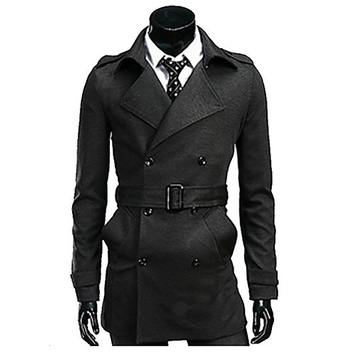 Brand Hight Quality Men's Casual/Daily Simple Trench CoatSolid Stand Long Sleeve Fall / Winter Red / Black / Gray