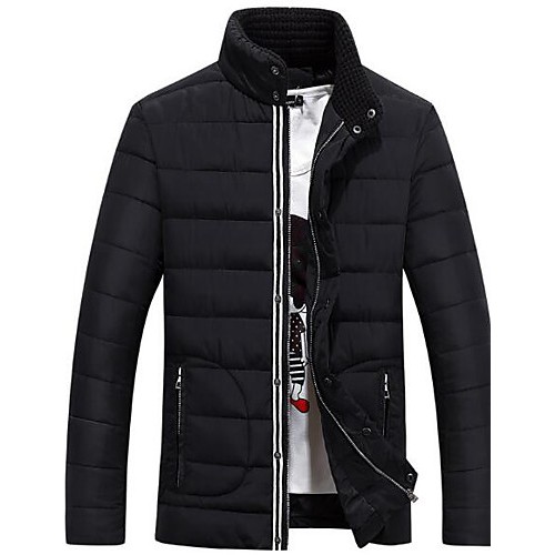 Men's Long Padded Coat,Simple Casual/Daily Solid-Polyester Polyester Long Sleeve Blue / Red / White / Black