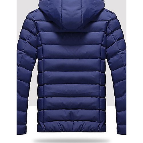 Men's Regular Padded Coat,Simple Casual/Daily Solid-Cotton / Polyester Polypropylene Long Sleeve Hooded Blue / Red / Black / Green