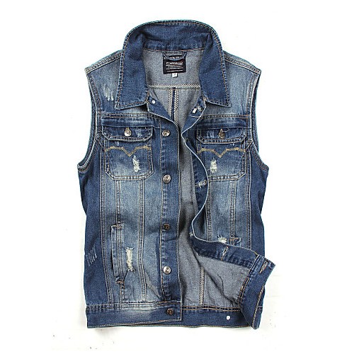 Men's Fashion Casual Solid Blue Sleeveless Jacket, Regular Denim / Jean WearFashion Blue Color All Seasons Men's Fashion Wear