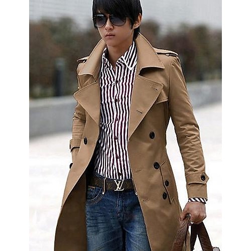 Men's Solid Casual Trench coat,Others Long Sleeve-Black / Yellow / Gray