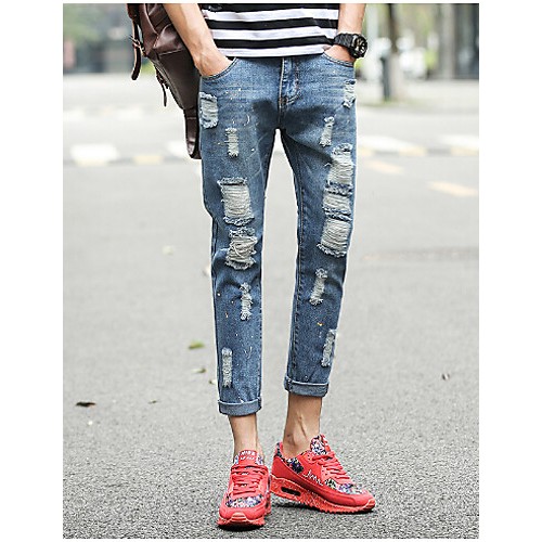 Men's Solid Casual JeansCotton Blue