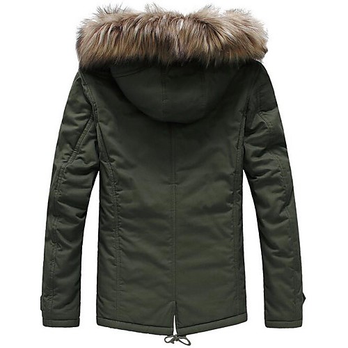 Men's Regular Padded Coat,Simple Casual/Daily Solid-Cotton Cotton Long Sleeve Hooded Green