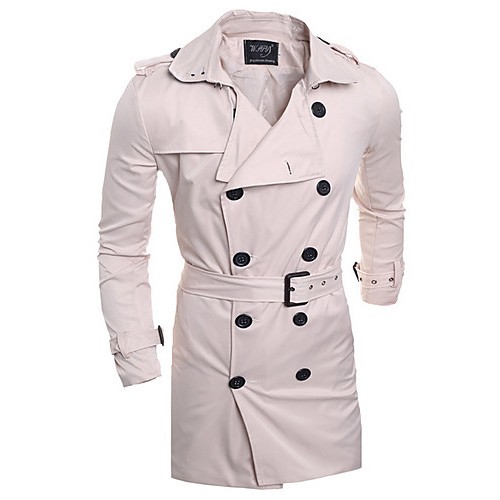 Men's Solid Casual Trench coat,Others Long Sleeve-Blue / White