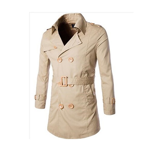 Men's Long Sleeve Regular Trench coat , Cotton Pure