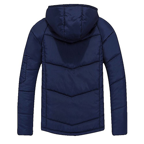 Men's Regular Padded Casual/Daily Solid-Polyester Polypropylene Long Sleeve Hooded Blue / Black