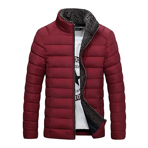 Men's Regular Padded CoatCotton Solid Long Sleeve