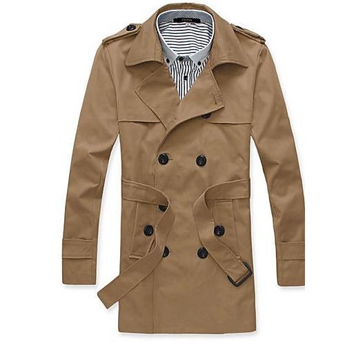 Men's Solid Casual Trench coat,Others Long Sleeve-Black / Yellow / Gray