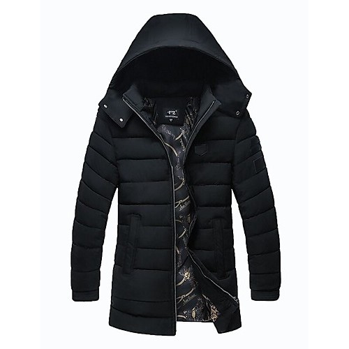 Men's Regular Padded CoatPolyester Solid Long Sleeve