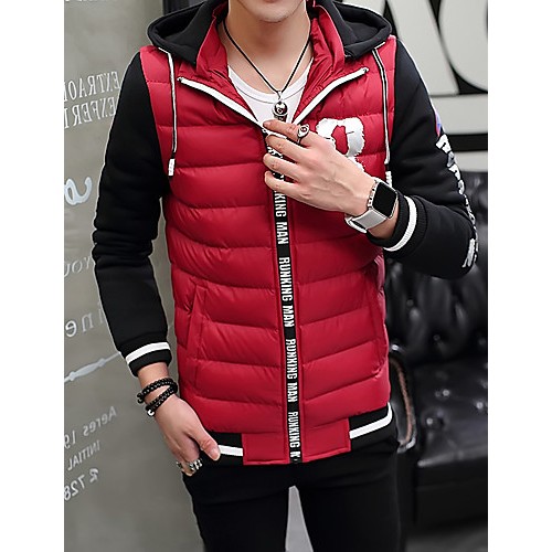 Men's Regular Padded CoatPlus Size / Sports Solid / Color Block / Letter-Cotton / Polyester Polypropylene Long Sleeve Slim Warm Thick