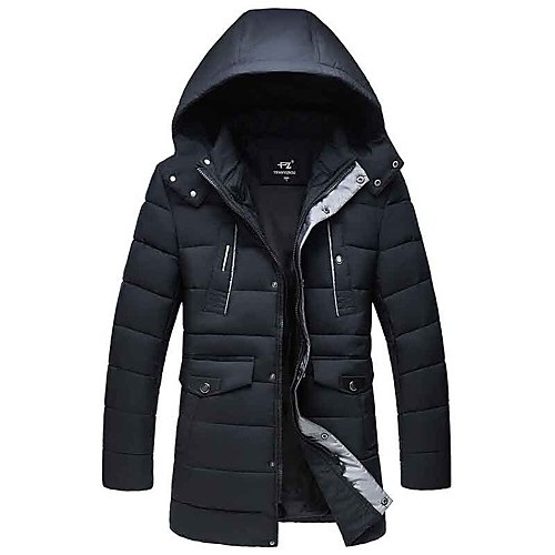 Men's Regular Padded CoatPolyester Solid Long Sleeve