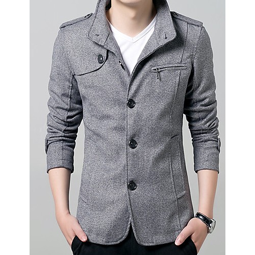 Men's Solid Casual / Work / Formal / Sport / Plus Sizes Trench coat,Cotton / Polyester Long