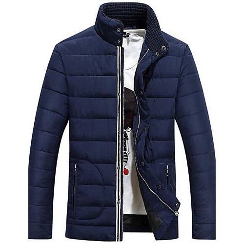 Men's Long Padded Coat,Simple Casual/Daily Solid-Polyester Polyester Long Sleeve Blue / Red / White / Black