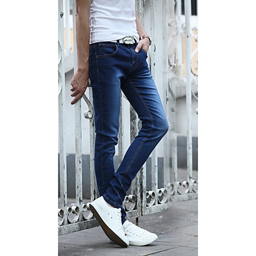 Men's Solid Casual JeansCotton Blue