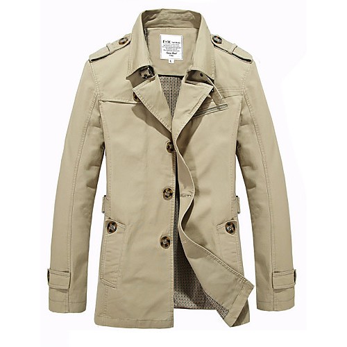 Men's Solid Casual / Work / Formal Trench coat,Cotton Long Sleeve-Black / Green / Yellow / Beige / Tan