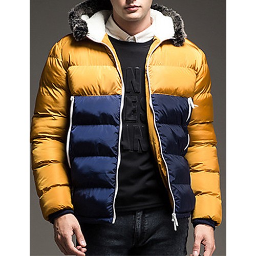 Men's Regular Padded Coat,Polyester / Nylon Patchwork Long Sleeve