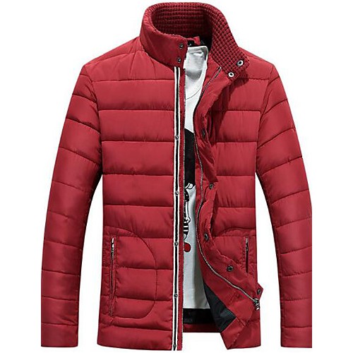 Men's Long Padded Coat,Simple Casual/Daily Solid-Polyester Polyester Long Sleeve Blue / Red / White / Black