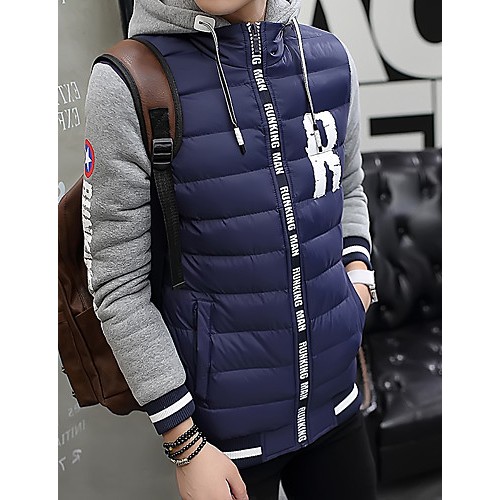 Men's Regular Padded CoatPlus Size / Sports Solid / Color Block / Letter-Cotton / Polyester Polypropylene Long Sleeve Slim Warm Thick