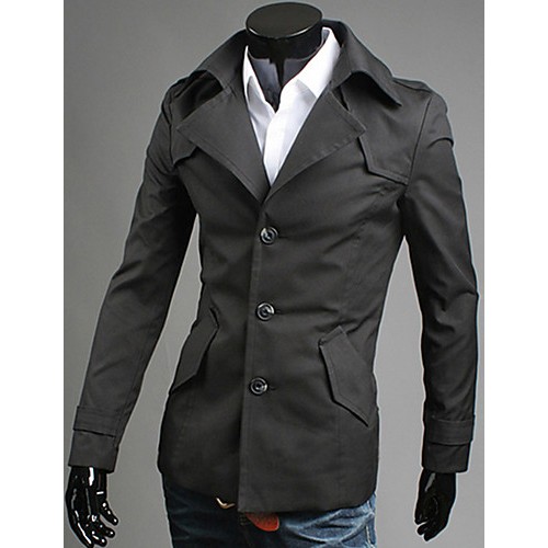 Men's Solid Casual / Work Coat,Cotton Long Sleeve-Black / Brown / Gray