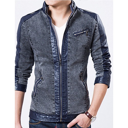 Men's Long Sleeve Casual Jacket,Polyester Solid Black / Blue