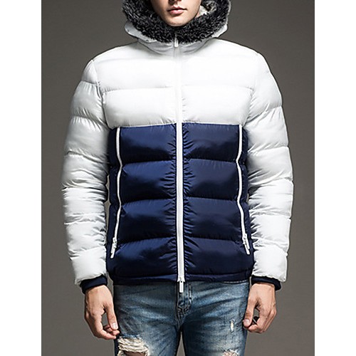 Men's Regular Padded Coat,Polyester / Nylon Patchwork Long Sleeve