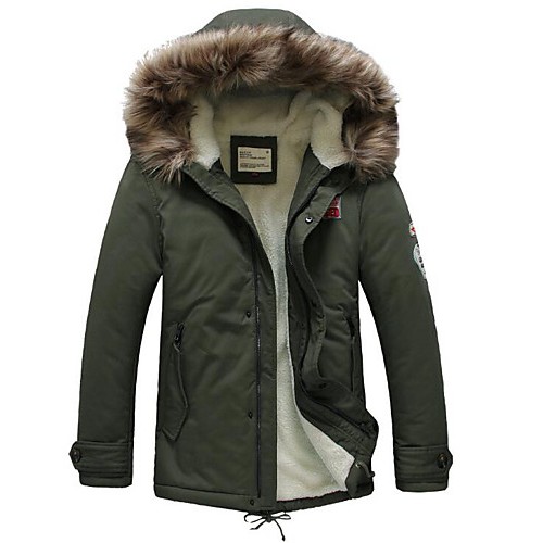 Men's Regular Padded Coat,Simple Casual/Daily Solid-Cotton Cotton Long Sleeve Hooded Green