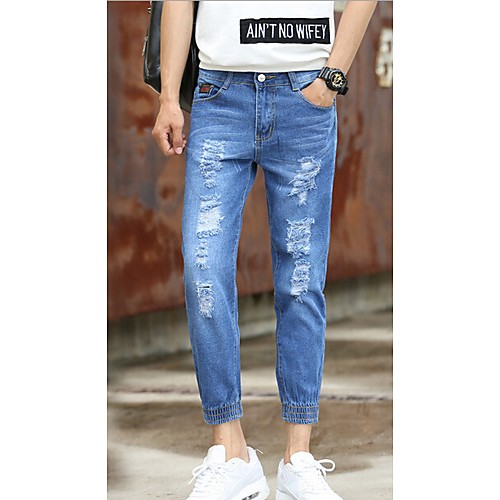 Men's Solid Casual JeansCotton Blue