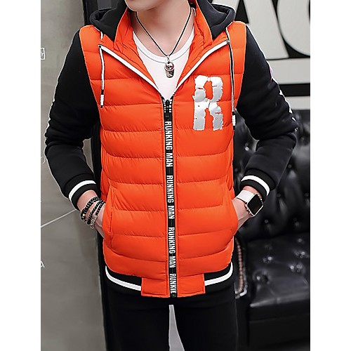 Men's Regular Padded CoatPlus Size / Sports Solid / Color Block / Letter-Cotton / Polyester Polypropylene Long Sleeve Slim Warm Thick