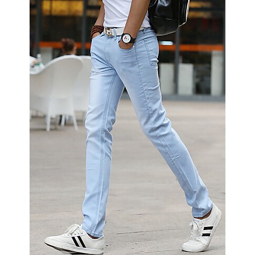 Men's Solid Casual JeansCotton Blue