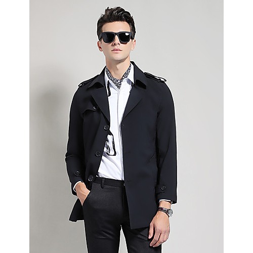 Men's Solid Casual / Work Trench coat,Polyester Long Sleeve-Black / Blue / Yellow