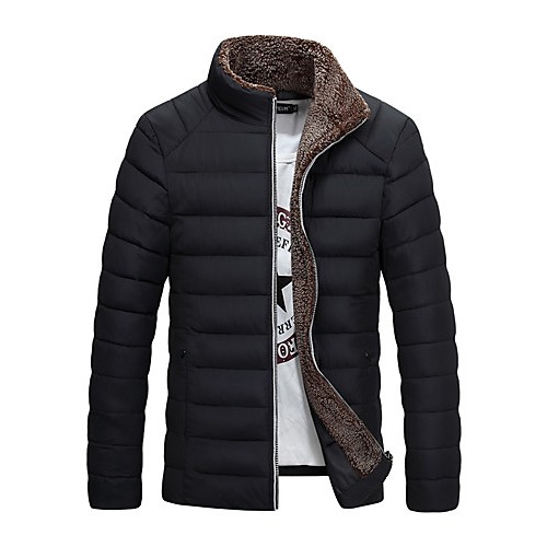 Men's Regular Padded CoatCotton Solid Long Sleeve