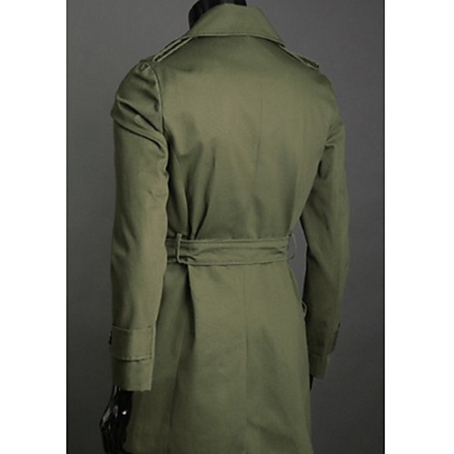 Men's Solid Casual Trench coat,Cotton Long Sleeve-Black / Green / White