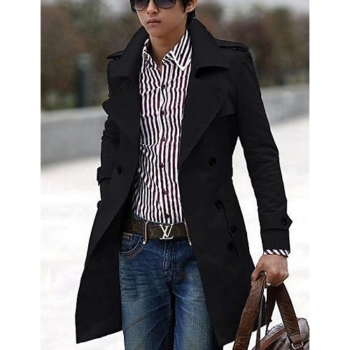 Men's Solid Casual Trench coat,Others Long Sleeve-Black / Yellow / Gray